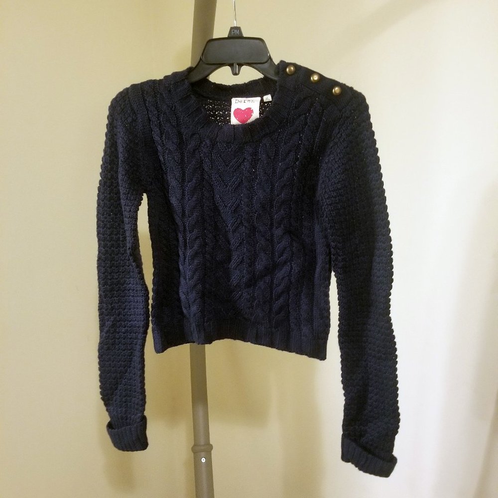Derek Heart Navy Blue Cableknit Cropped Sweater